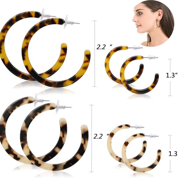 4-8Pairs Acrylic Earrings Resin Geometric Hoop Fashion Earrings C Shaped Earring - Picture 2 of 7